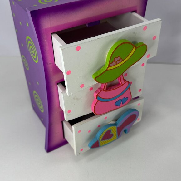 Novelty Girl Jewelry Trinket Box 3 Drawers Multicoloured Whimsical Wood 8 inches - Picture 3 of 9